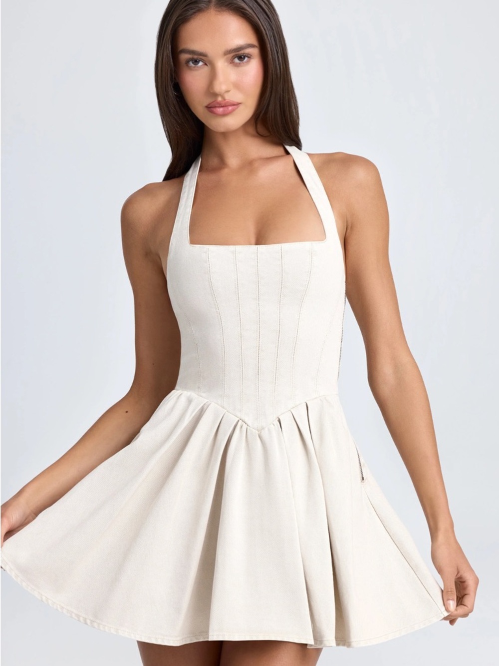 Oh Polly Darcey Halter Corset Micro Mini Dress in Ecru Cream NWT